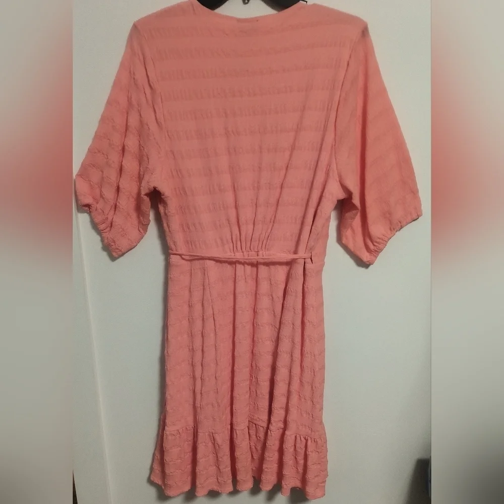 New Peach Ruffle Wrap Dress / Size 2X - Picture 7 of 12